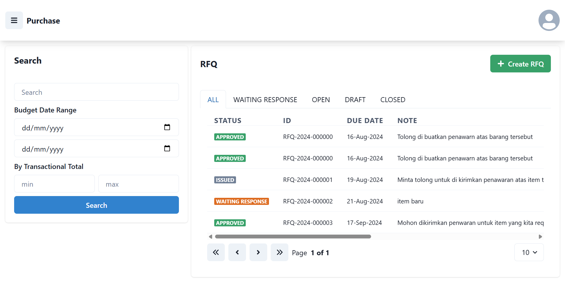 Create RFQ